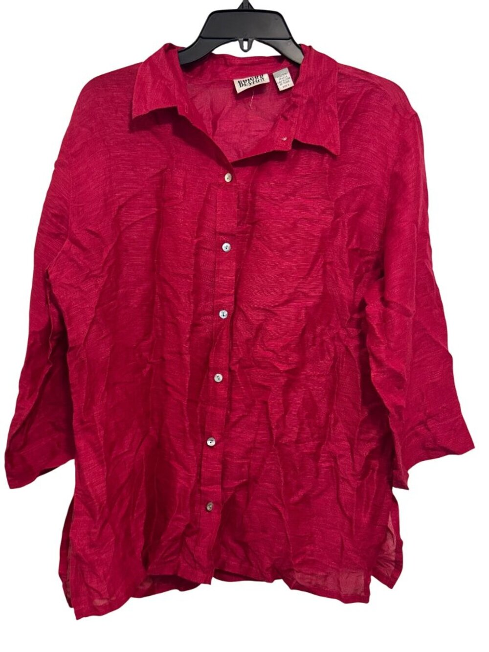 Chicos Design Red Linen Silk Blend Button-Down Shirt Size 2 Womens